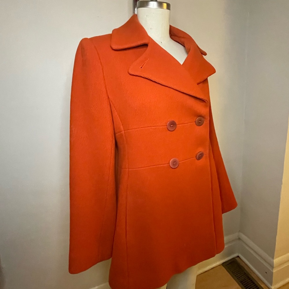 SOLD EUC Talbots Tailored Orange Wool Double Breasted Peacoat, women’s size 8